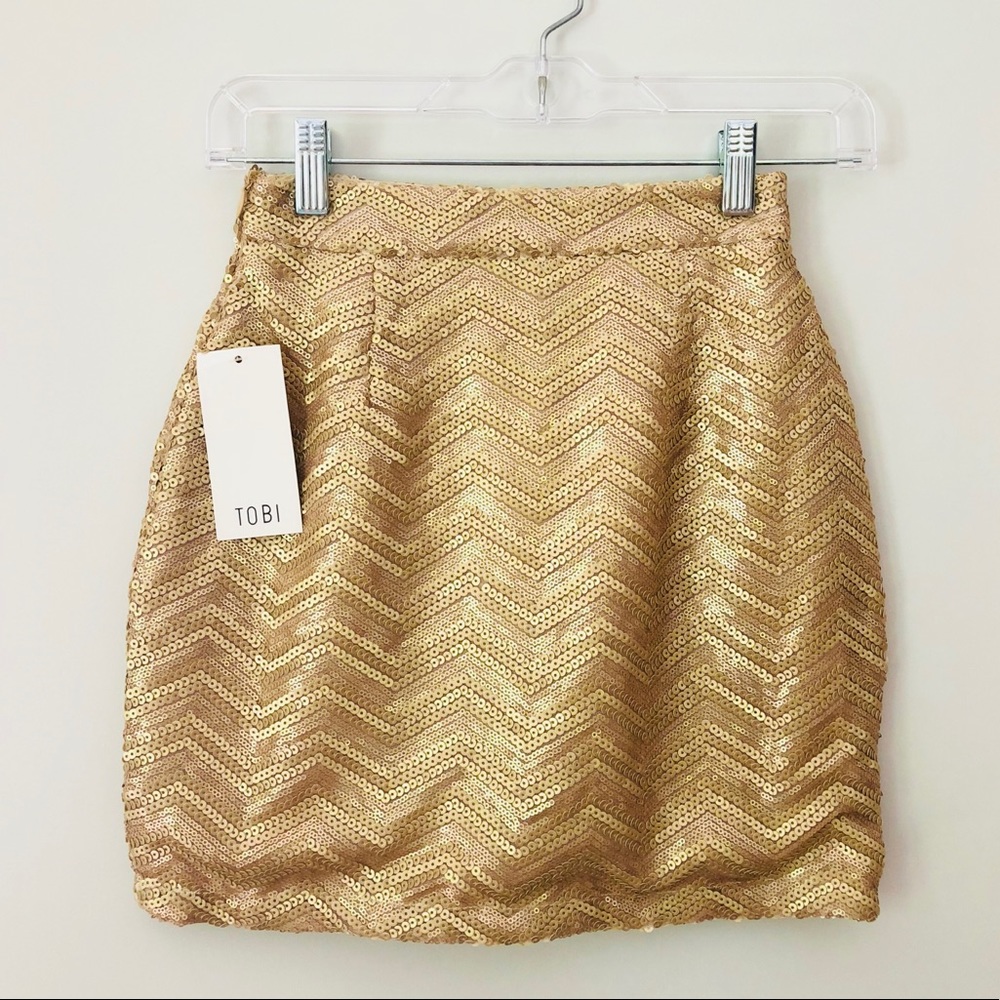 Never Worn Tobi Gold Sequined Mini Skirt